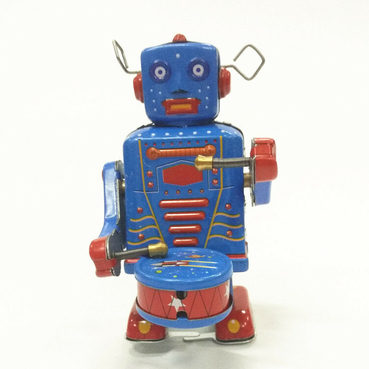 Robot de tambour Vintage en métal, horloge en étain, jouet à remonter, figurine en étain, jouets classiques de collection pour garçons et enfants, cadeaux de noël