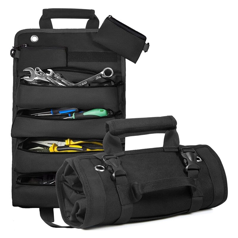 Tool Roll Up Bag, Roll Tool Organizer With 3 Detachable Pouches, Tool Roll Pouch For Mechanic/Electrician/Motorcycle