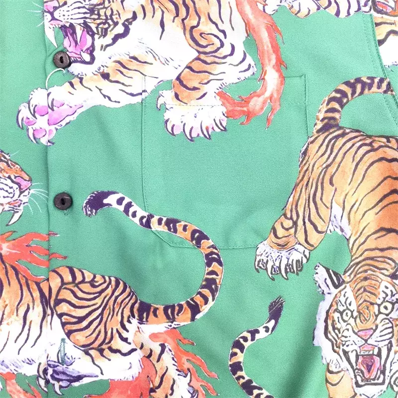 Tiger Roar Y2k kemeja Multi pola, pakaian jalanan Wanita Pria musim panas kasual lengan pendek Jepang