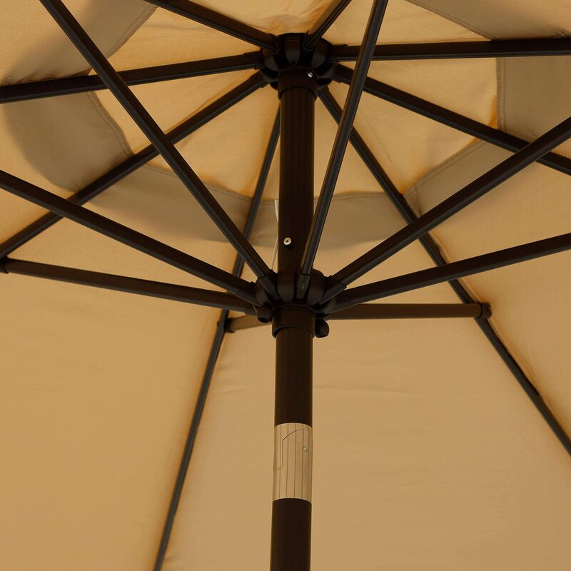 Guarda-chuva ao ar livre do pátio da mesa, guarda-chuva do mercado com 8 costelas resistentes, inclinação e manivela do botão, Tan, 9"