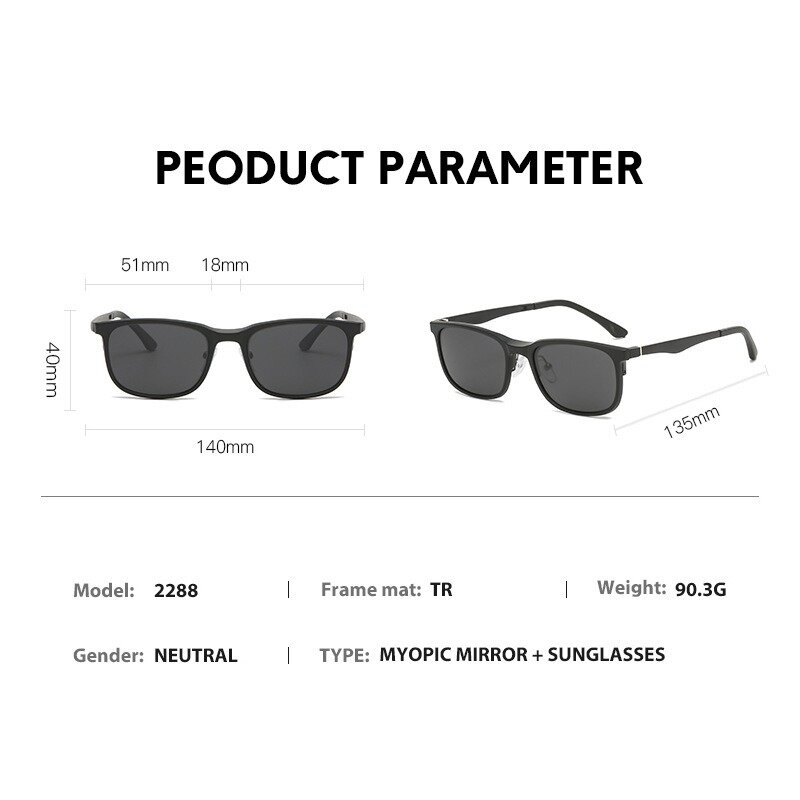 Eyeglasses Frame Men Women With 5 PCS Clip On Polarized Sunglasses Spectacle Magnetic Glasses Male UV400 Eyeglasses 2288