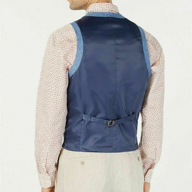 클래식 남성 조끼 재킷 작업복 민소매 V넥 스트레치 리넨 정장 조끼, 작은 여름 정장 남성 의류, 질렛 정품