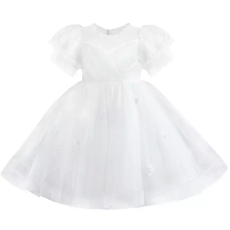 فستان أميرات شبكي أبيض للأطفال ، فستان منفوش أنيق للفتيات ، صيف ، جديد ،