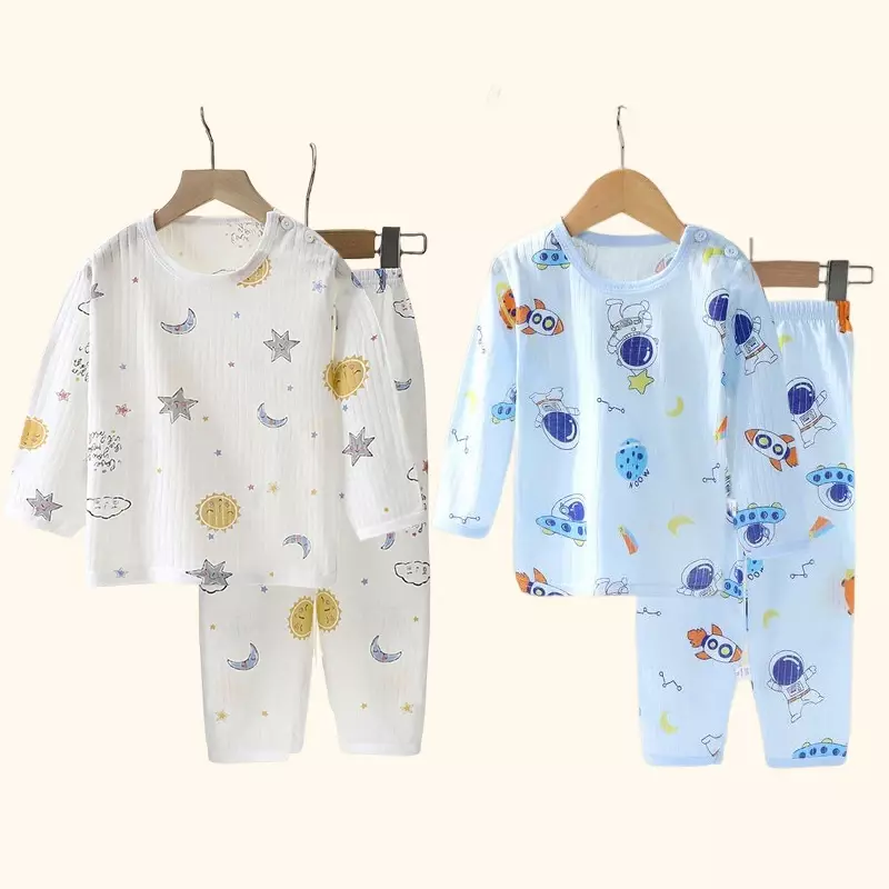 Комплекты для детей хлопковая детская одежда домашняя одежда для сна с длинными и короткими рукавами детская одежда осенне-зимние топы и штаны для мальчиков и девочек