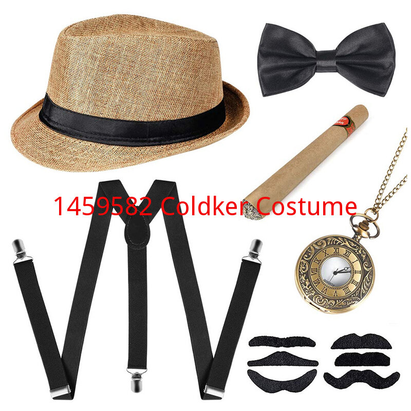1920s Mens grande Gatsby Set di accessori 6 pz nero bianco grigio blu ruggente 20s 30s retrò Gangster Costume cravatta cappello