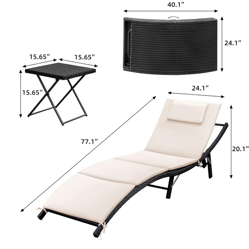 Chaise Lounge Chaise para exteriores, conjunto ajustable de 3 piezas
