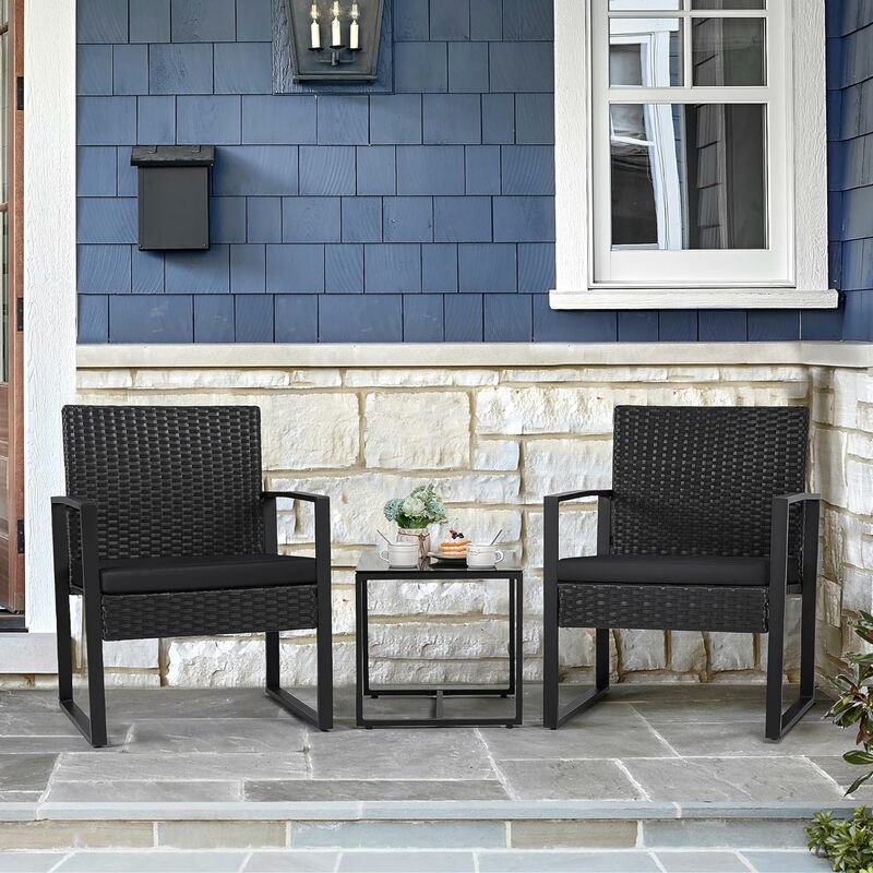 屋外の籐の家具セット,モダンな籐の椅子とコーヒーテーブル,3個