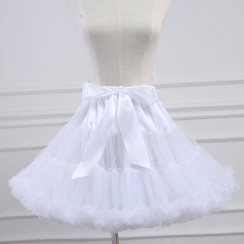 Falda de tutú de Ballet de cintura alta elástica para mujer, lazo de satén, malla de tul, enagua esponjosa, vestido debajo de la falda