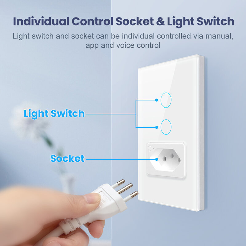 Lonsonho Tuya WiFi Smart Switch with Brazil Socket Touch Light Switches Smart Life Home Automation Alexa Google Home Compatible