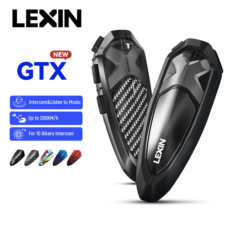 Lexin GTX 블루투스 인터콤, 오토바이 헬멧 헤드셋, 지지대 인터콤, 한 번에 음악 듣기, 10 명의 라이더, 2000m