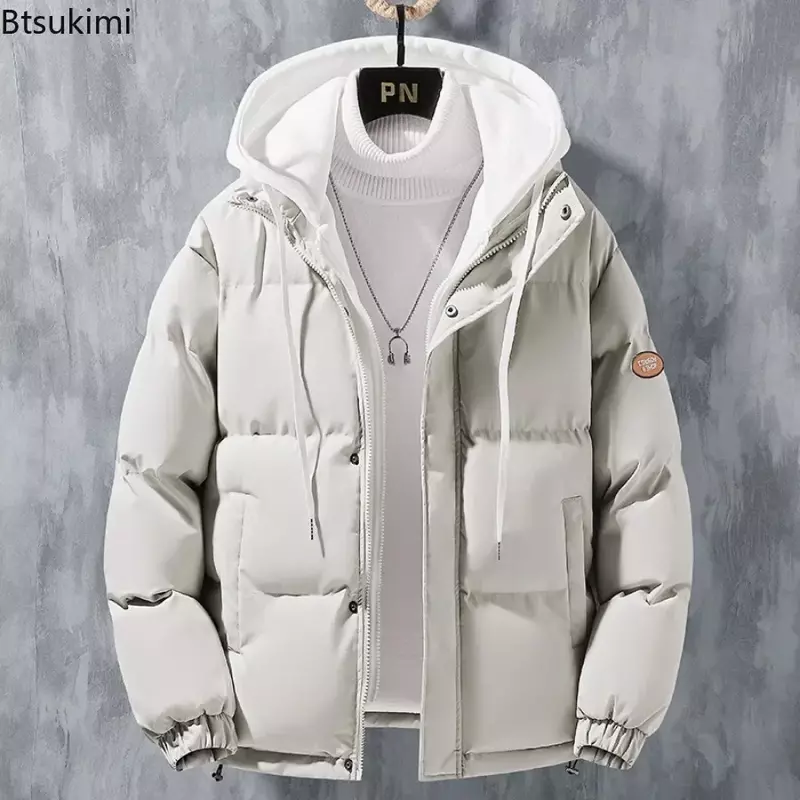 Jaket hoodie pria, jaket Parka berkerudung hangat bulu tebal kasual pria musim gugur dan dingin 2024