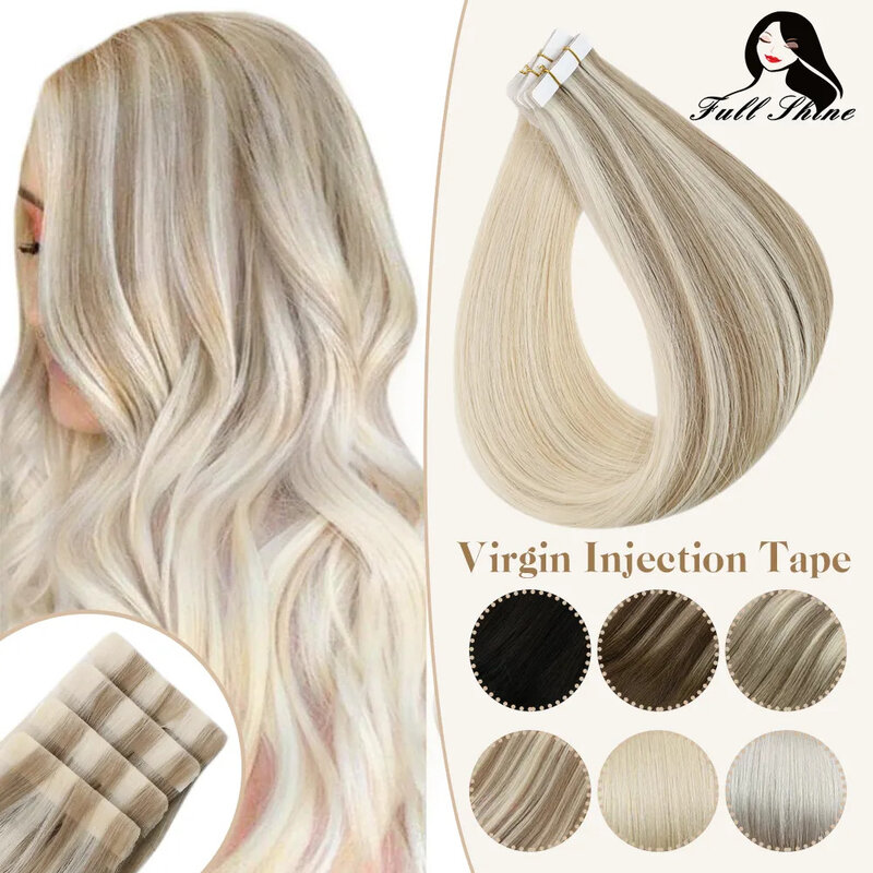 Pełne połysk wtrysku dziewicze włosy rozszerzenia PU skóry wątek ręcznie wiązanej taśmy w blond kolor Virgin niewidoczne bez szwu 2021