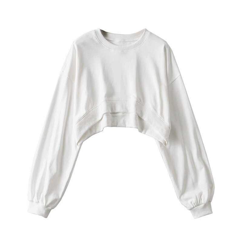 여자 긴 소매 자른 티셔츠 라운드 넥 캐주얼 자르기 탑 솔리드 컬러 풀오버 까마귀 스웨터 티셔츠 449B