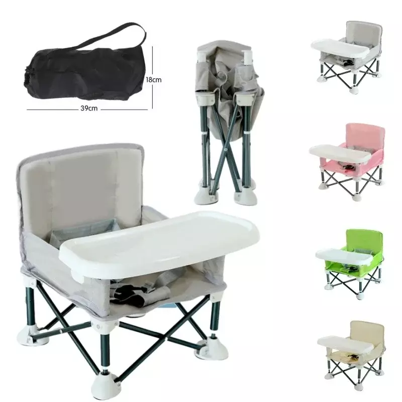 Kursi Booster perlengkapan furnitur bayi, kursi makan portabel perjalanan lipat anak-anak dengan kursi makan luar ruangan pantai