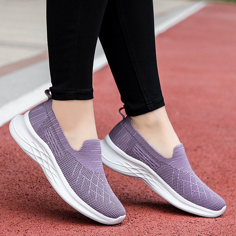 Women Walking Shoes Sports Outdoor Running Flats Lightweight Non-slip Breathable Sneakers Black Soft Fitness Loafers