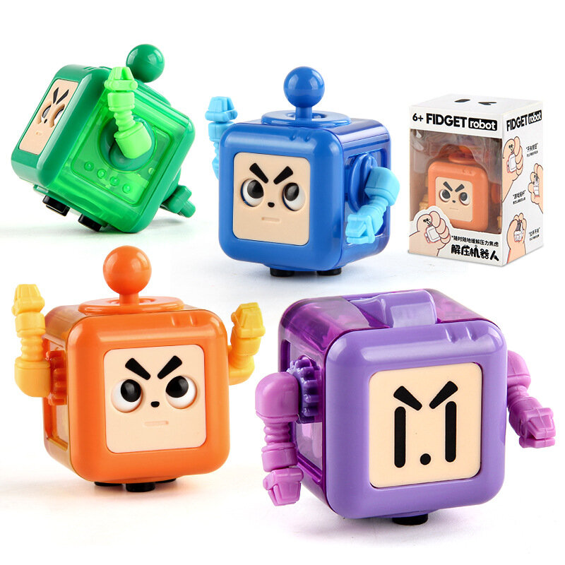 Decompression Fingertip Robot Cartoon Cubos Coloridos, Brinquedos Antistress, Jogos Anti-Stress para Adultos e Crianças, Fidget Brinquedos, Presente