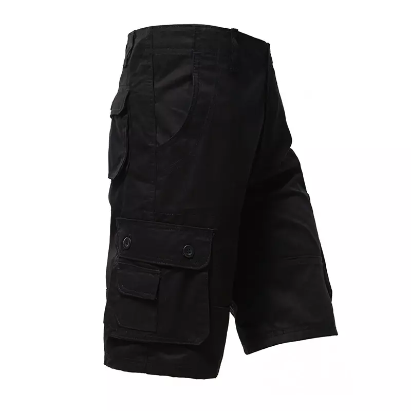 Męskie spodnie Cargo do kolan klasyczne szorty na lato z wieloma kieszeniami duże rozmiary bawełny krótkie spodnie zielone szorty wojskowe Khaki