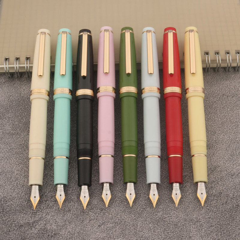 Jinhao-pluma estilográfica de lujo, material escolar de oficina y negocios, tinta de escritura, acrílico transparente, giro dorado, EF F Nib, 82
