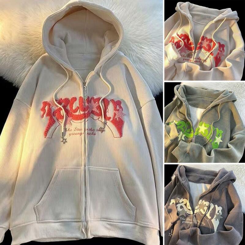 Hooded Collar Hoodie Women Loose Hoodie Stylish Women's Fall Winter Hoodie with Embroidered Letter Detail Cozy for Cold