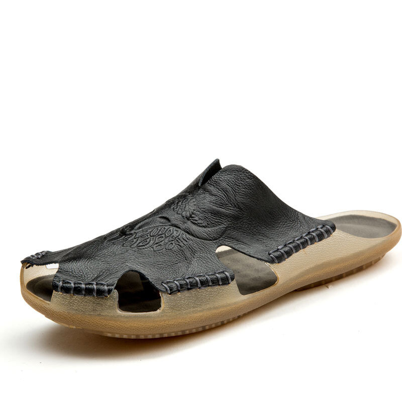 Nowe wysokiej jakości skórzane antypoślizgowe kapcie dla męskie sandały plażowe wygodne letnie buty klasyczne męskie kapcie