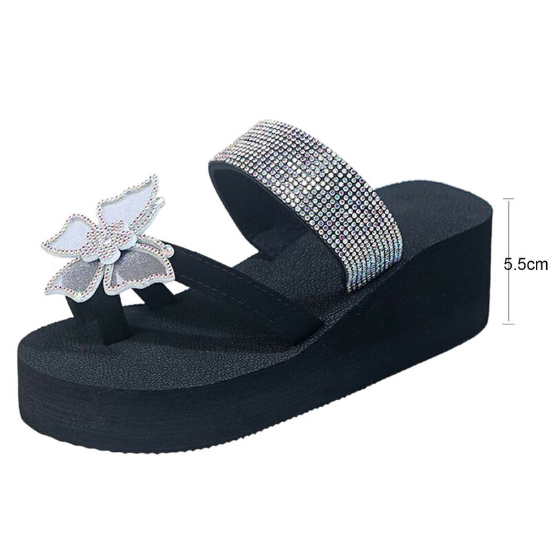 Sandalias de tacón plano con diamantes de imitación plateados para mujer, chanclas de banda estrecha con diamantes brillantes, zapatillas informales de playa 2024