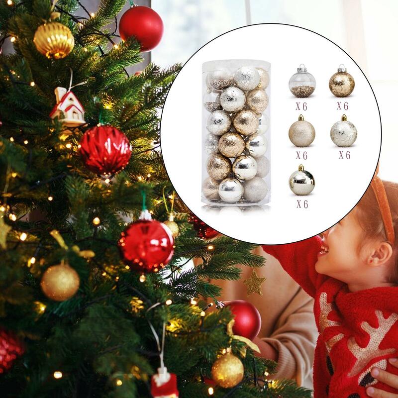 Hiasan gantung bola Natal 6cm isi 30 buah, hiasan gantung dekoratif untuk pesta ulang tahun, perayaan liburan