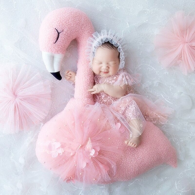 사진 소품 꽃 플라밍고 아기 잠자는 인형 유아를위한 베개 포즈 귀여운 인형 베개 DIY 사진 배경