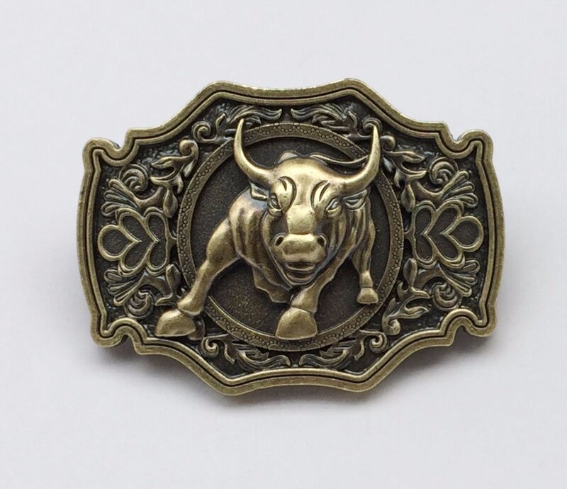 Hebilla de cinturón de latón macizo 3D Bull, vaquero de Metal occidental