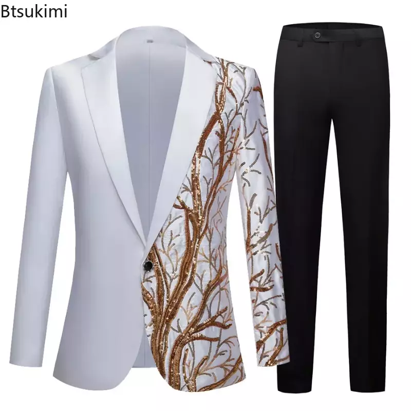 2024 Herren Stickerei Jacquard Blazer Sets schlanke Bankett Hochzeits anzüge Sets Luxus Design Abendkleid Anzug Sets Herren Outfits