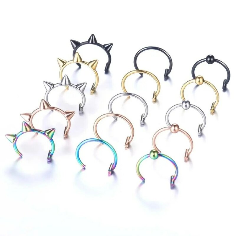 1PC Stainless Steel Fake Nose Ring Fashion Hip Hop Non-Pierced Fake Nose Piercing C Clip Lip Ring Hoop Septum Rings Body Jewelry
