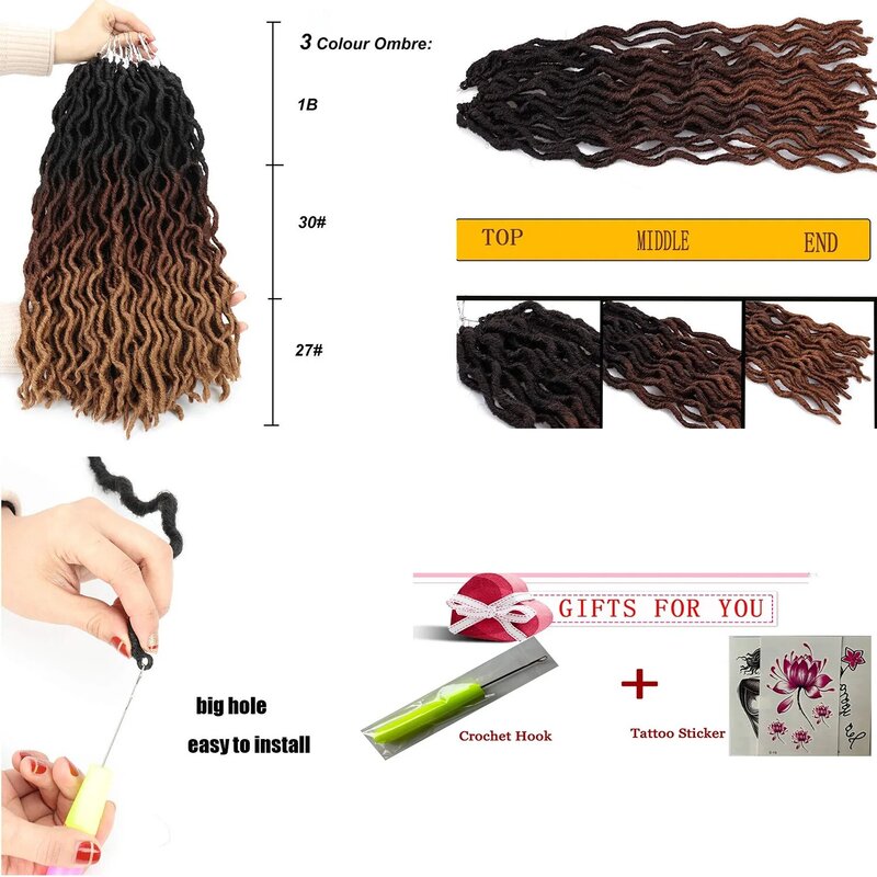 18 inch Faux Locs Crochet Hair Ombre Blonde Gypsy Locs Soft Crochet Dreadlocks Extensions Synthetic Braiding Hair