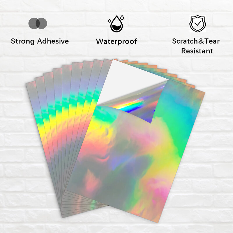 10 Sheets Holographic Printable Vinyl Sticker Paper A4 Self-adhesive Transparent White Copy Paper DIY Crafts for Inkjet Printer