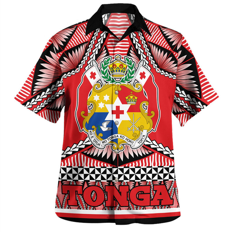 O Reino de Tonga Camisas de impressão da bandeira nacional para homens, camisas curtas gráficas 3D, brasão de emblema, roupas vintage