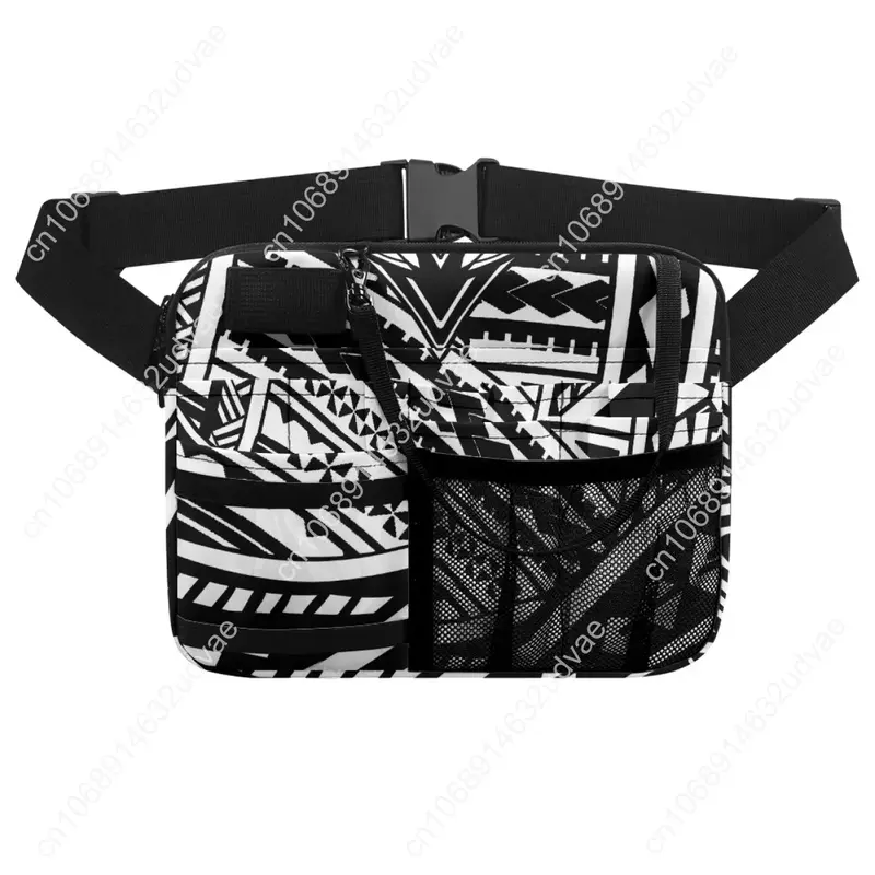 Print on Demand Nurse Waist Bag Polynesian Tribal Style Designer Fashion Medical Tool Holder Multi Compartment Utility Hip Bag