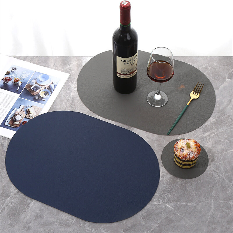 2 Pcs Nordic Leather Home Table Mats Japanese Style Waterproof Oil Proof Heat Insulation Pad Ellips Western Food Mat