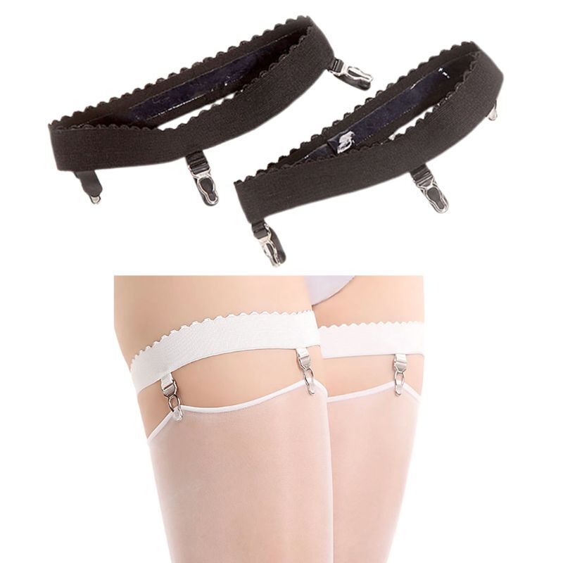 2Pcs/P Womens Sexy Elastic Anti Slip Leg Garter Belt Ring Thigh High Stocking Suspenders with 3 Clips Cosplay Costume