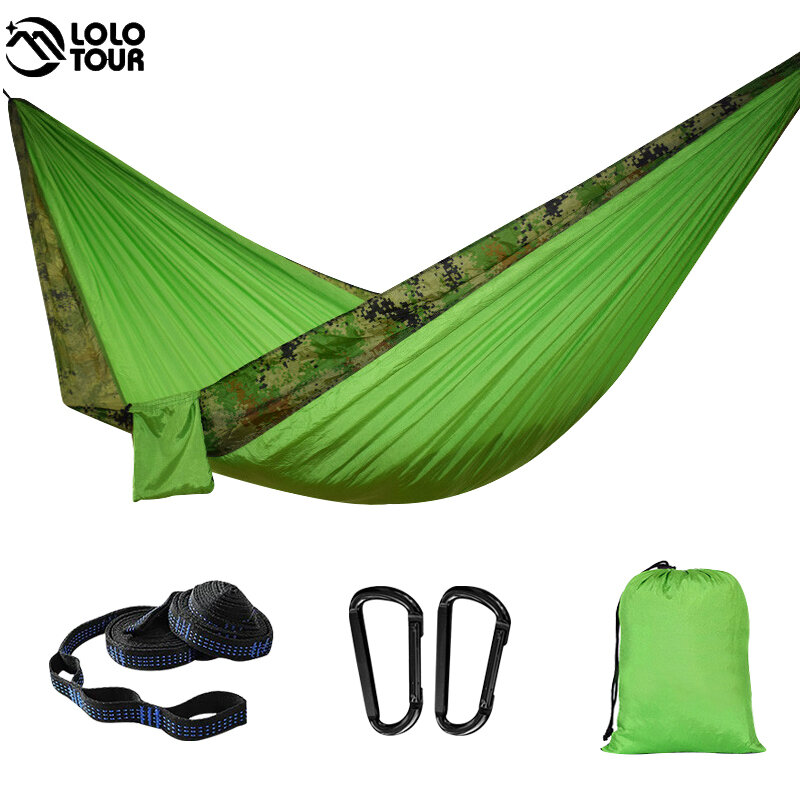Hamac de camping double 102x55 pouces, lit-balançoire d'extérieur, avec sangle d'arbre, parachute léger, en nylon 210T, pour randonnée et jardin