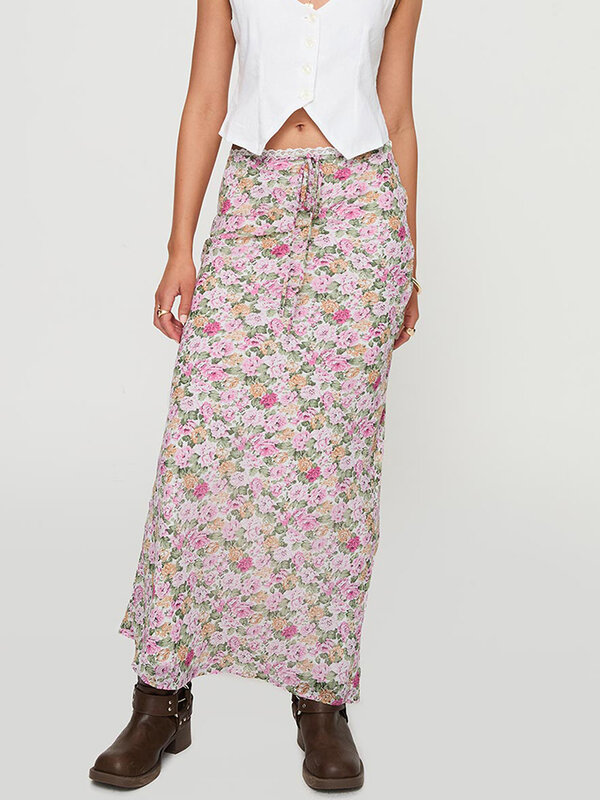 Damska długa spódnica z kwiatowym nadrukiem Y2k A-line Boho Vintage Bodycon ołówkowa spódnica Fit Streetwear