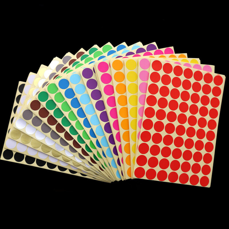 15 Sheets/Pack Round Paper Sticker Circle Label Self Adhesive Dot Stickers Office School Supplies 6mm/10mm/16mm/25mm/50mm/100m