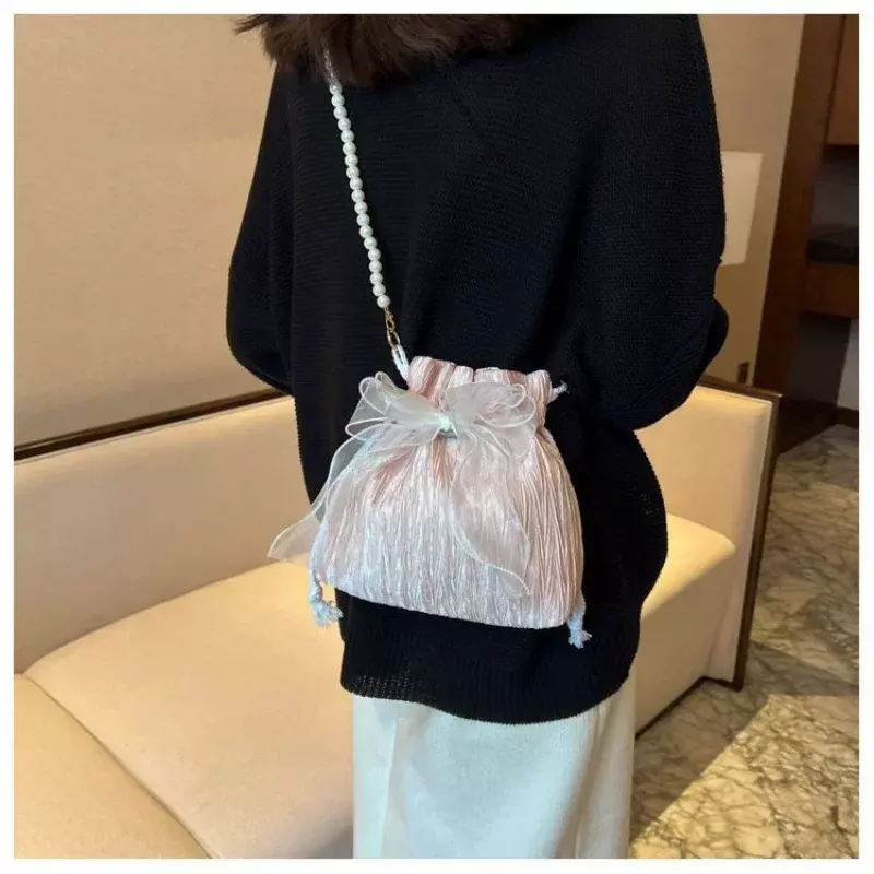 Opaska dziecięca torby Crossbody dla kobiet modne słodka perła woreczki z koralikami w damskim torebki na ramię