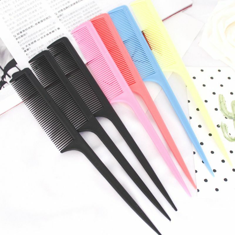 20.5cm Women Portable Plastic Rat Tail Hair Comb Fine-Tooth Long Handle Brush Solid Color Cosmetic Hairdresser Makeup Tool A0NC