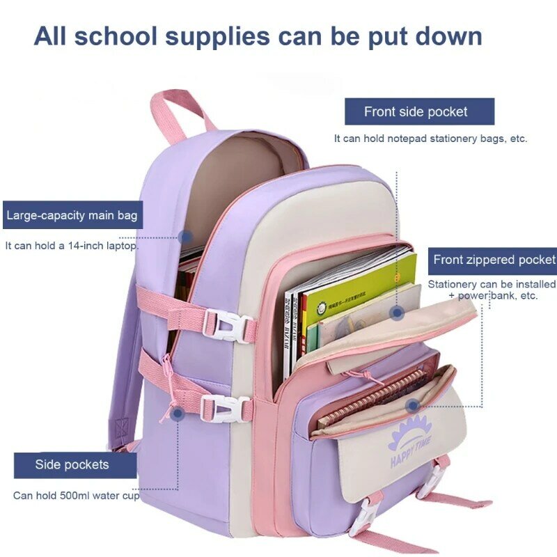 Lovely School Backpack Girls Cute School Bag para meninas adolescentes Mulheres Estudantes Casual Travel Daypacks com pinos e pingente