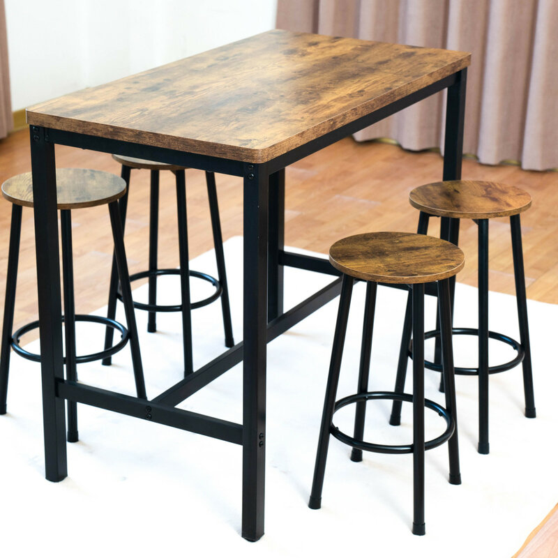 Set tavolo da pranzo in 5 pezzi con struttura nera contemporanea e pannello marrone con 4 sedie per sala da pranzo, aggiunta elegante e Versatile