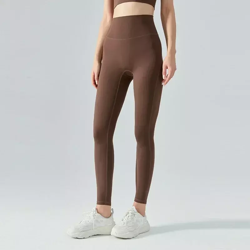 Celana Yoga telanjang dengan pinggang tinggi dan perut, pengamplasan dua sisi, mengangkat pinggul persik, berlari dan celana kebugaran ketat.