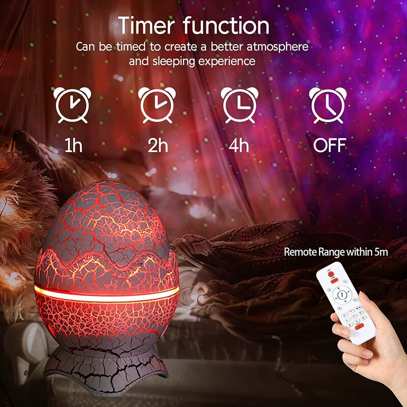 Proyektor dinosaurus telur Bintang Galaxy cahaya berbintang dengan Bluetooth putih kebisingan Nebula Timer & pengendali jarak jauh hadiah terbaik untuk anak-anak