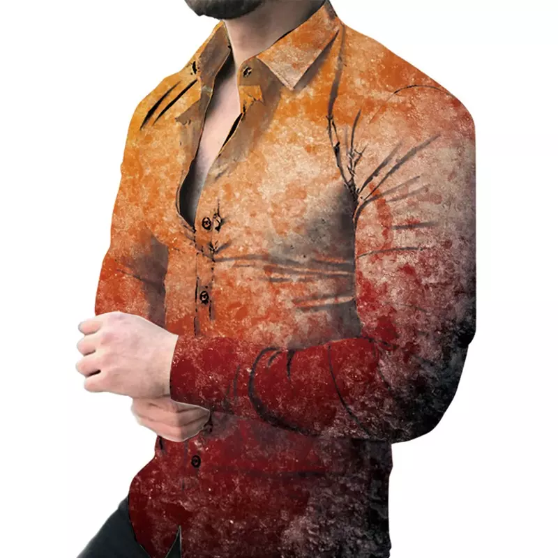 Мужская рубашка с длинным рукавом, с воротником на пуговицах