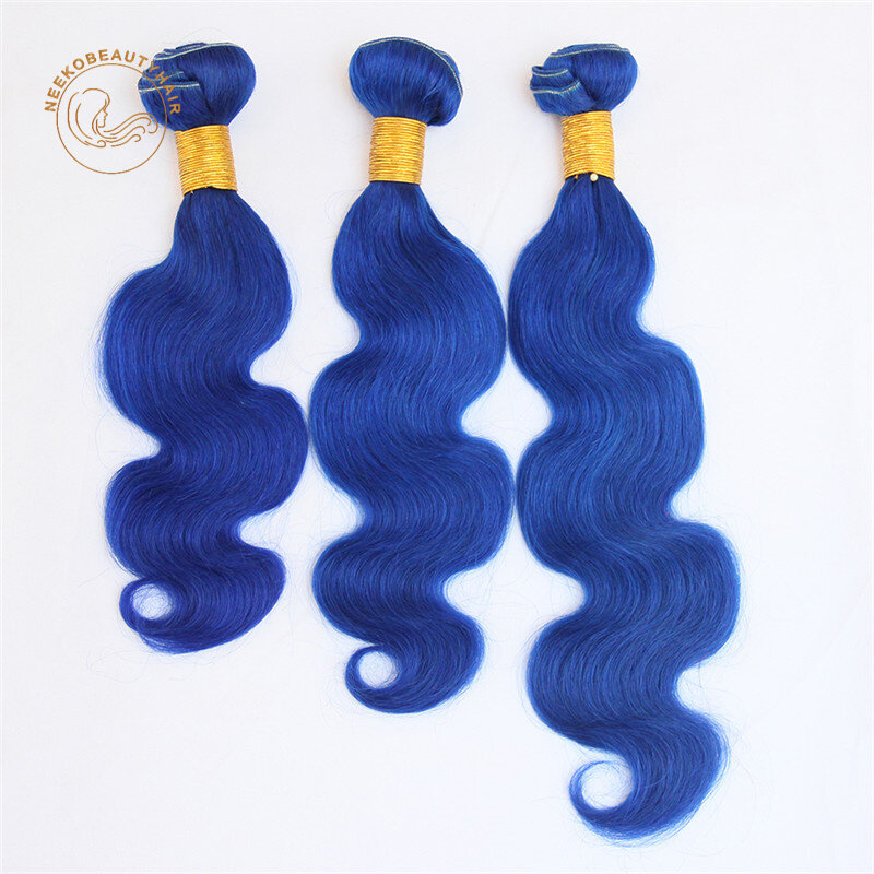 Bundel rambut manusia biru Royal dengan penutup bundel rambut berwarna biru gelap dengan rambut gelombang tubuh depan