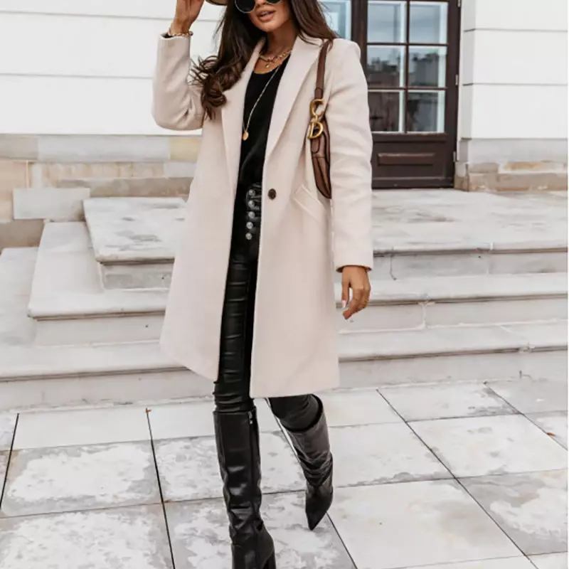 Kobiety długi płaszcz wełniany zimowy elegancki urząd Lady płaszcz Oversize z długim rękawem jakości wełniany płaszcz New Fashion wiatrówka 2022