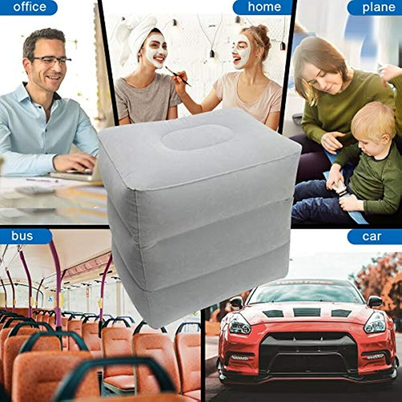 Inflatable Portable Footrest - Comfortable Flocking, Adjustable Height - Ideal for Travel, Office & Home Relaxation