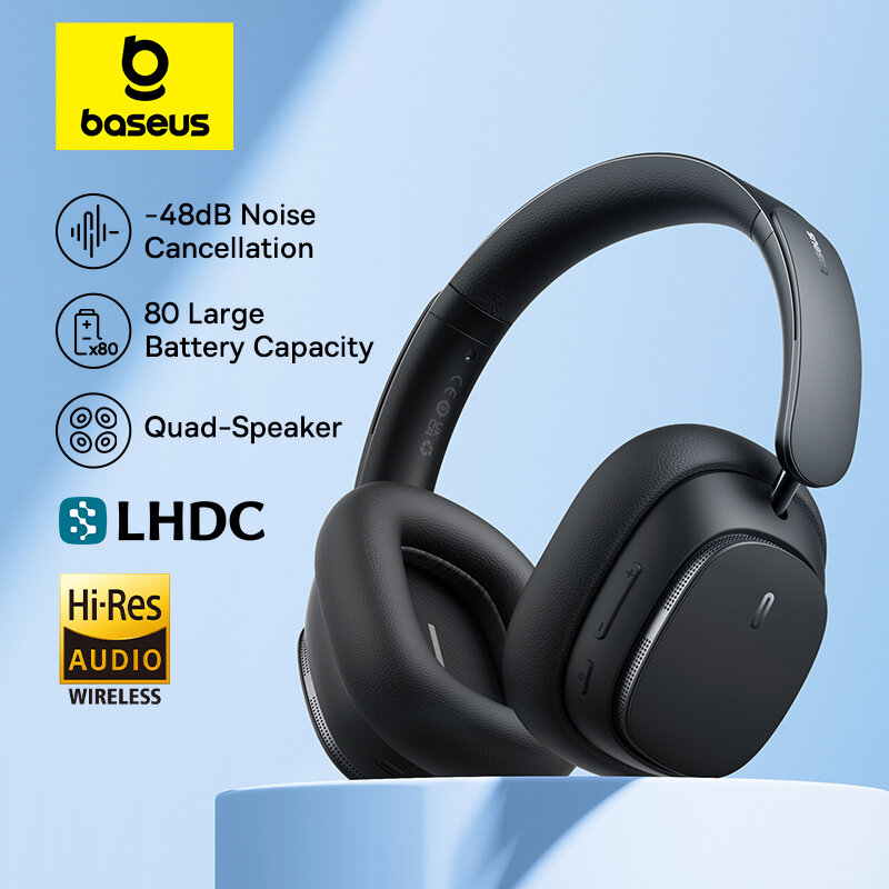 Baseus H1 pro Headphone nirkabel Hybrid, Headset Bluetooth peredam kebisingan aktif, Earphone Kode LHDC bersertifikat Hi-Res